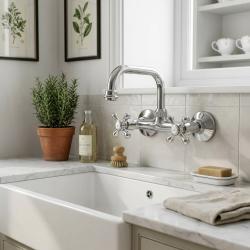 Aquanello Heritage Ascot Classic Kitchen Wall-Mounted Faucet with Top Spout, Chrome CR-4110-HA